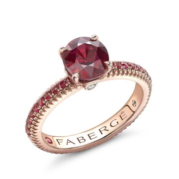 Colours of Love Rose Gold No Heat Ruby Fluted Ring with Ruby Shoulders